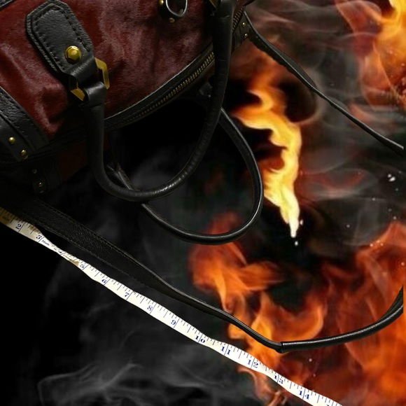 orYANY Burgundy Calf Hair Black Leather Satchel Shoulder Purse Handbag - Picture 12 of 14